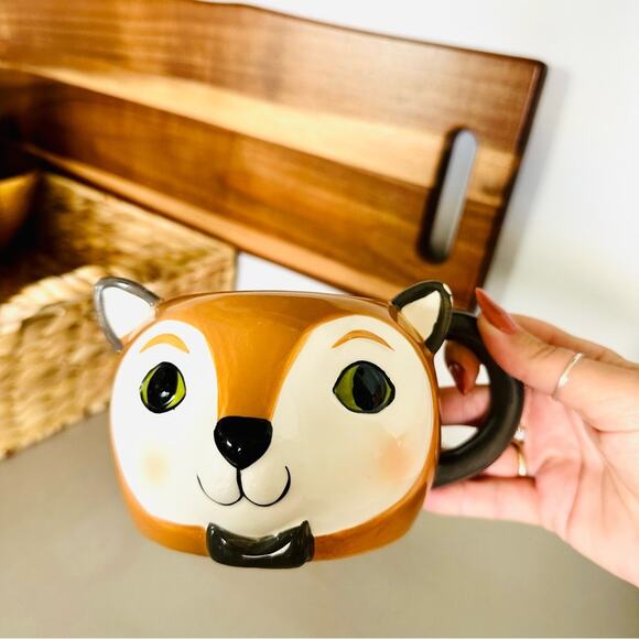 THRESHOLD TARGET Brown Cream Fox Bow Tie 3D Sculpted Ceramic Coffee Tea Cup Mug - Picture 5 of 12
